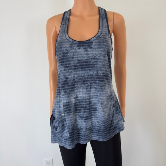 Karen Millen Tops - Karen Millen Blue Tie Dye Striped Racerback Tank Top Asymmetrical Hem Size 14